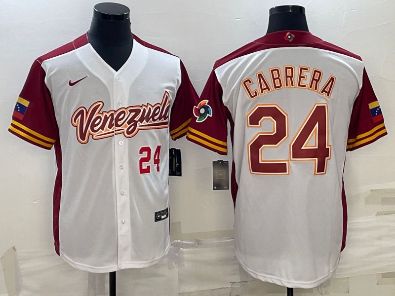 Men 2023 World Cub Venezuela #24 Cabrera White Nike MLB Jersey2